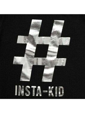 Girls Childrens Place Tee T-Shirt Top XL-14 Black Silver Short Sleeve Graphic